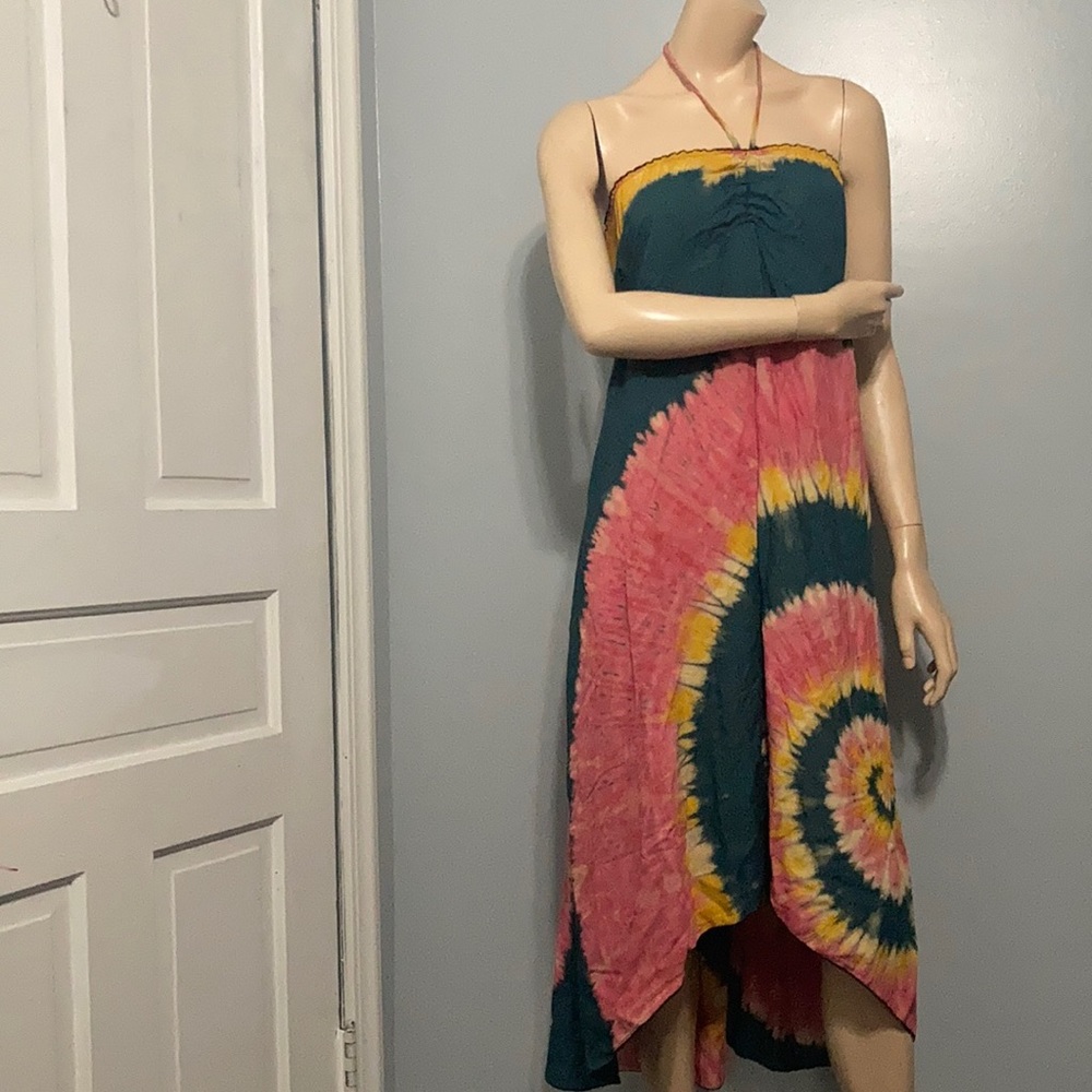 ⭐️Dye Tie Collar Circular Colored High Low Beach Dress Summer Dress⭐️